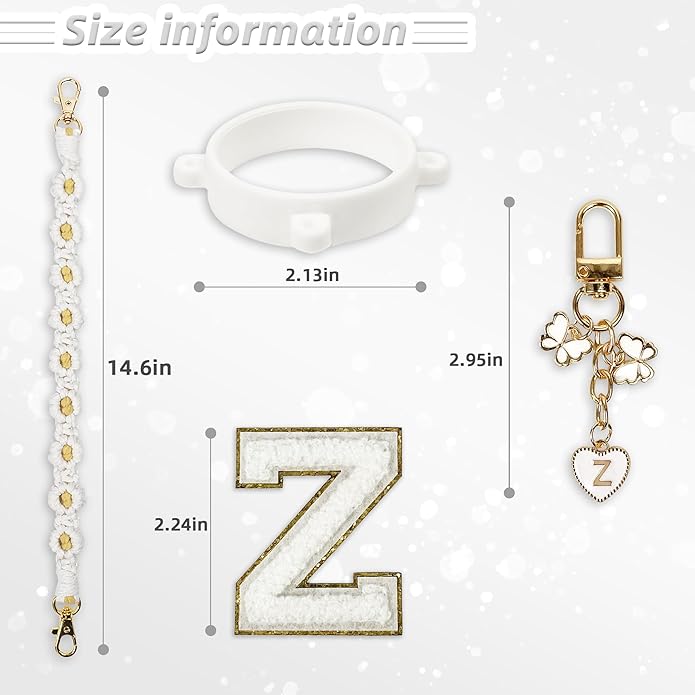 Compatible with Owala Water Bottle Accessories, Cute Letter Charm Set with Boho Handle Strap, Monogram Sticker, Silicone Ring, Keychain Decoration, for FreeSip 24 32 40oz, Owala Kids, Tumbler Gift SITKOL