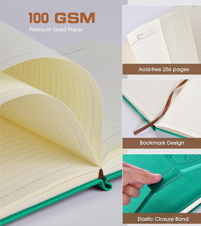 Lined Journal Notebook for Women Men,256 Pages A4 Large Hardcover Leather Journals for Writing,Travel,Business,Work,School,College Ruled Notebooks for Note Taking, Diary Notepad 8.6"×11" - Bloomnest