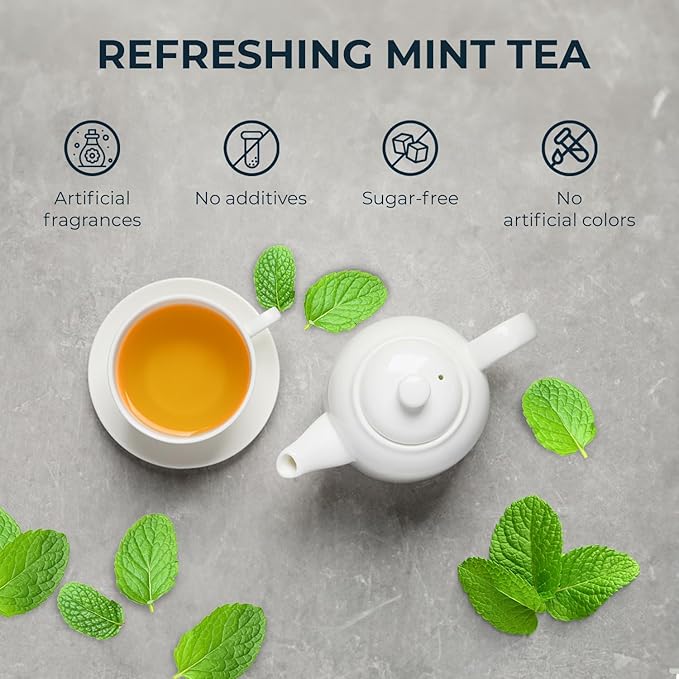 Peppermint Tea Bags - 15 Count, Mini Tea Samplers, Bamboo Tong Included, Re-Steep Herbal Tea, Cool Fresh Breath, Warm Heat, Stomach Relief, Relax, Support - Bloomnest