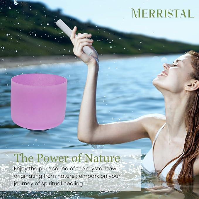 432HZ 8 Inchs B Note Purple Frosted Crystal Singing Bowl for Meditation Healing Yoga Chakra Quartz Crystal Sound Bowls with Heavy Duty Carry Case and Rubber Mallet,Suede Striker,O-ring - Bloomnest