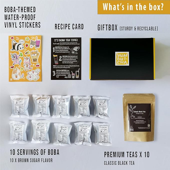 YUMBUCHA Boba Kit Set - DIY Boba Tea Making Kit with Classic Black Tea & Tapioca Pearls - Create 10 Delightful Drinks - Exquisite Loose Leaf Teabags Included - Boba Tea Gift Set for Tea Lovers - Bloomnest