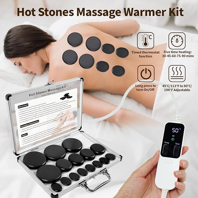 Meifuly Massage Oil Warmer and 16Pcs Hot Stones Massage Set with Temperature Adjustment - Bloomnest