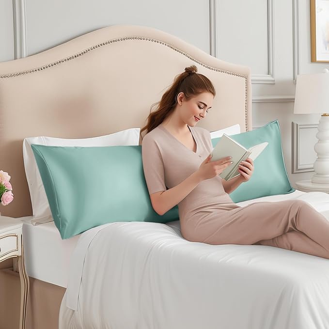 INFIIXSO Body Pillow Cover with Zipper, Luxury Mulberry Silk Body Pillow Case 20x54 Inches, Ultra Smooth and Soft Cooling Long Pillowcase, Gift for Women, Men(ICY Morn) - Bloomnest