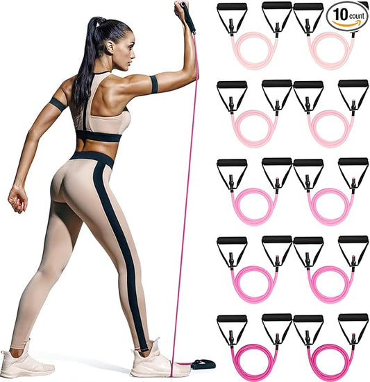 Shappy 10 Pcs Resistance Bands with Handles Exercise Stretch Bands for Exercise Woman Man Training Physical Therapy Workouts Fitness - Bloomnest