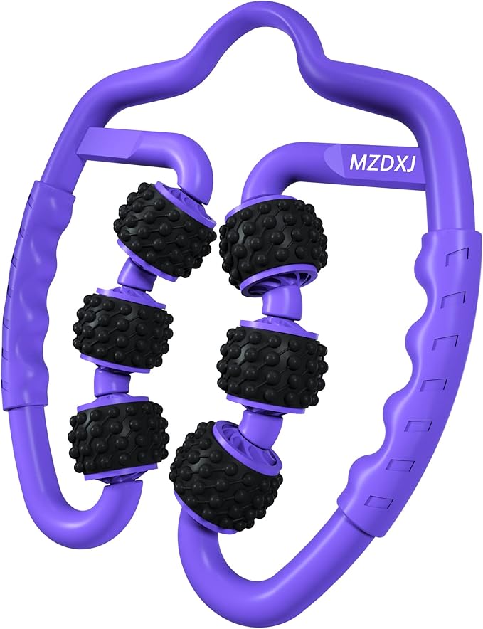 Cellulite Massage Tool Muscle Roller - Deep Fascia Massager & Dimpled Skin Remover for Legs, Thighs & Buttocks - Anti-Cellulite Roller, Smooth Skin, Pain Reliefs (Purple Black - 6 Wheel) - Bloomnest