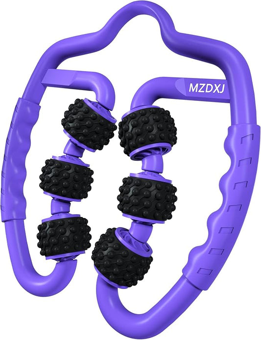 Cellulite Massage Tool Muscle Roller - Deep Fascia Massager & Dimpled Skin Remover for Legs, Thighs & Buttocks - Anti-Cellulite Roller, Smooth Skin, Pain Reliefs (Purple Black - 6 Wheel) - Bloomnest