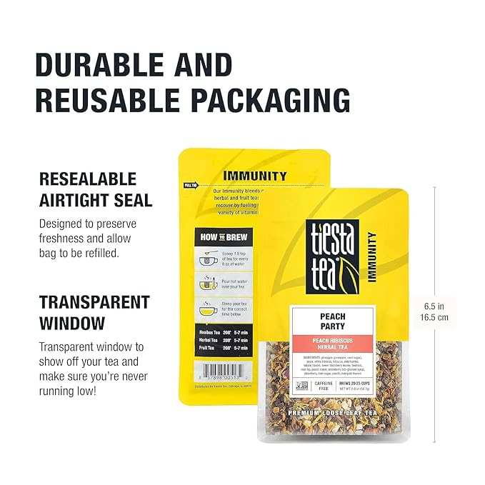 Tiesta Tea - Peach Party, Loose Leaf, Peach Hibiscus Herbal Brew, Premium Blend, Non-Caffeinated Fruit Blend, Makes Hot or Iced & Up to 25 Cups, 2oz Resealable Pouch - Bloomnest