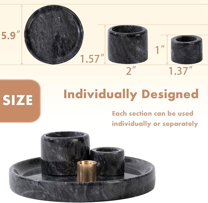4 in 1 Marble Incense Holder, Natural Marble Incense Burner for Meditation, 9 Incense Holes Suitable for Most Incense Types (Black) - Bloomnest