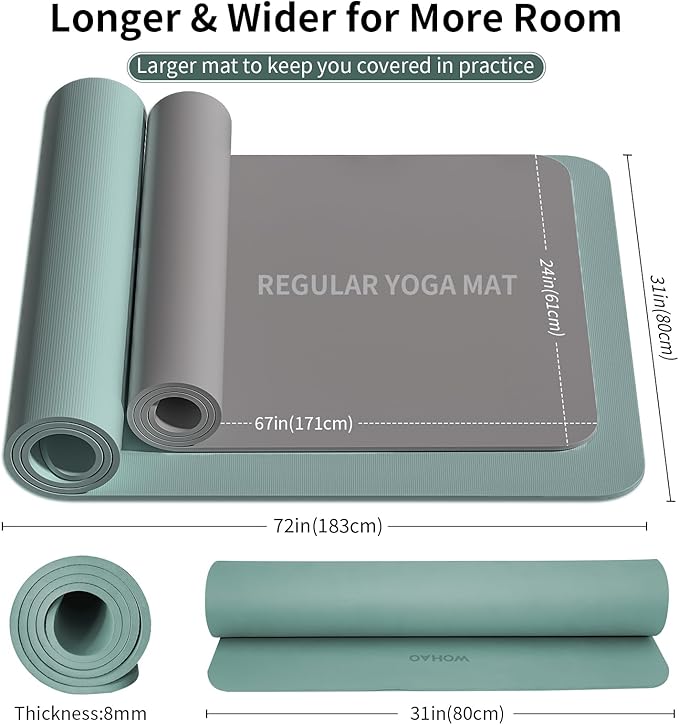 Extra Wide & Thick 8mm Yoga Mat, 72"x31.5" Large Non Slip Exercise Mat, Premium POE Material for Superior Cushioning & Stability, with Strap for Home Gym, Pilates - Bloomnest