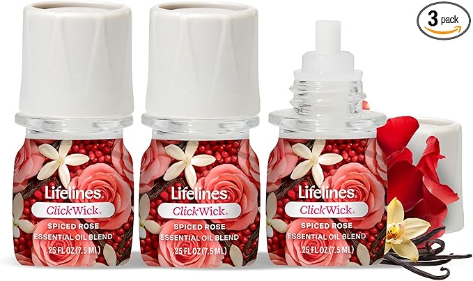Lifelines ClickWick Essential Oil Blends for Lifelines Diffusers, 3-Pack Spiced Rose Set – Essential Oil Blend Refill for Candle, Plant & Shower Aromatherapy Diffuser – Fragrance for Diffusers - Bloomnest