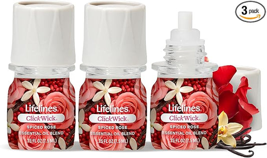 Lifelines ClickWick Essential Oil Blends for Lifelines Diffusers, 3-Pack Spiced Rose Set – Essential Oil Blend Refill for Candle, Plant & Shower Aromatherapy Diffuser – Fragrance for Diffusers - Bloomnest
