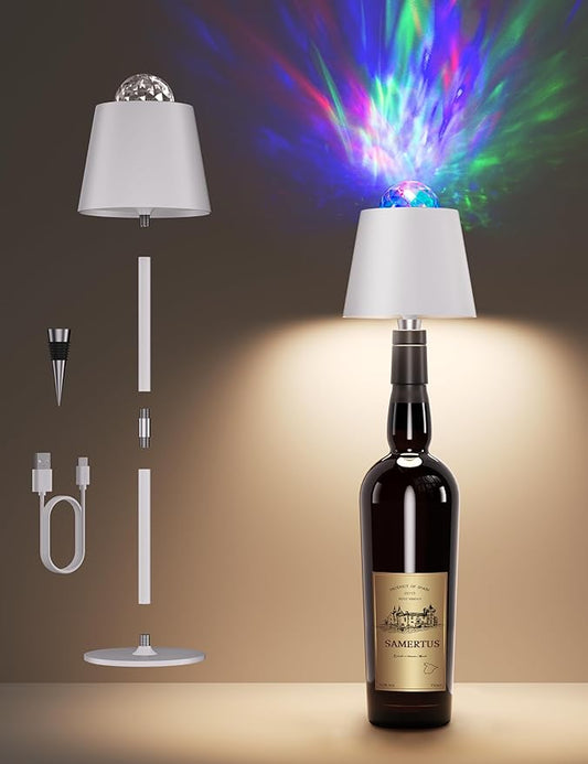 Joyzy Table Lamp with Projector Lighting, Wireless Wine Bottle Lamps Rechargeable Wine Bottle Lights Water Wave Ripple Projection Liquor Bottle Room Decoration Light Ambient for Bar Restaurants - Bloomnest