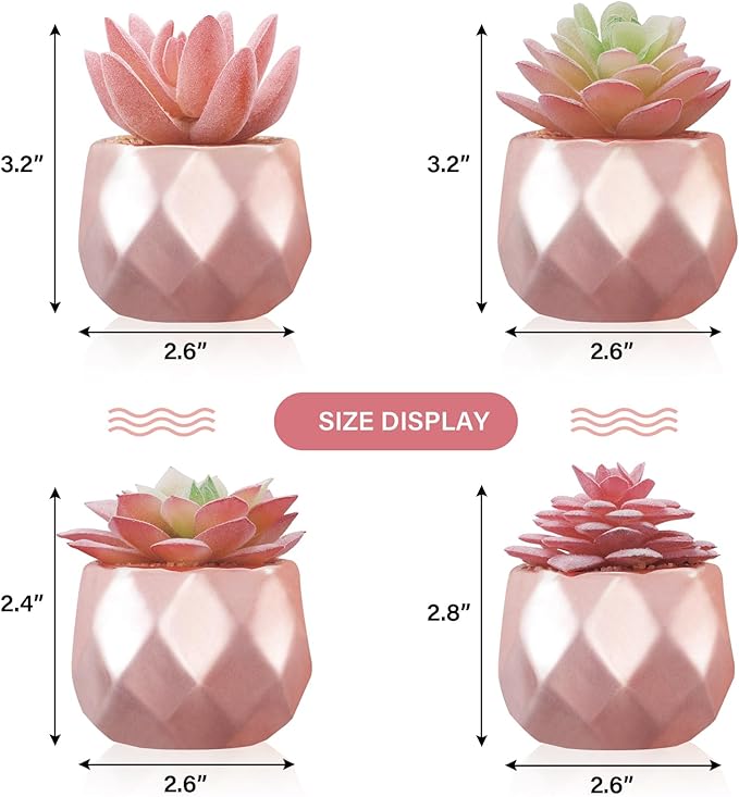 Tiita 4 Pack Artificial Faux Succulents in Pots, Mini Rose Gold Fake Plants for Women Desk, Small Realistic Faux Succulents for Home Office Accessories Window Sill Bathroom Bedroom, Rose Gold - Bloomnest