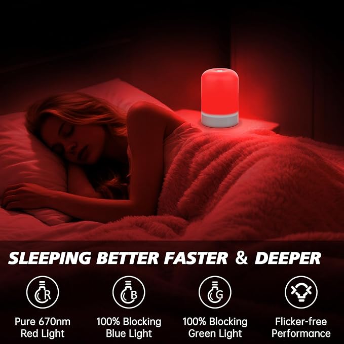 Red Light Therapy Lamp for Sleep & Relaxation – 670nm Bedside Night Light with Touch Control, Dimmable LED Lamp for Bedroom | Cordless, Rechargeable, Portable Design for Travel & Home Use - Bloomnest