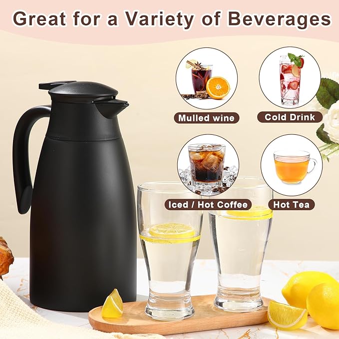 Norme 2 Pcs Thermal Coffee Carafe Insulated Stainless Steel Coffee Carafe for Hot Liquid Vacuum Thermal Pot Creamer Pitcher Dispenser with Brushes Keeping Hot Water Milk(Black,51 oz) - Bloomnest