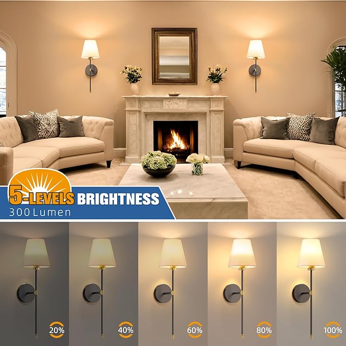 NIORSUN Battery Operated Wall Sconce Set of 2,Gold-Black Rechargeable Wall Lights with 5200mAh Dimmable Bulbs and Remote,9 Colors Wireless Wall Lamps for Bedroom Living Room Hallway Decor - Bloomnest