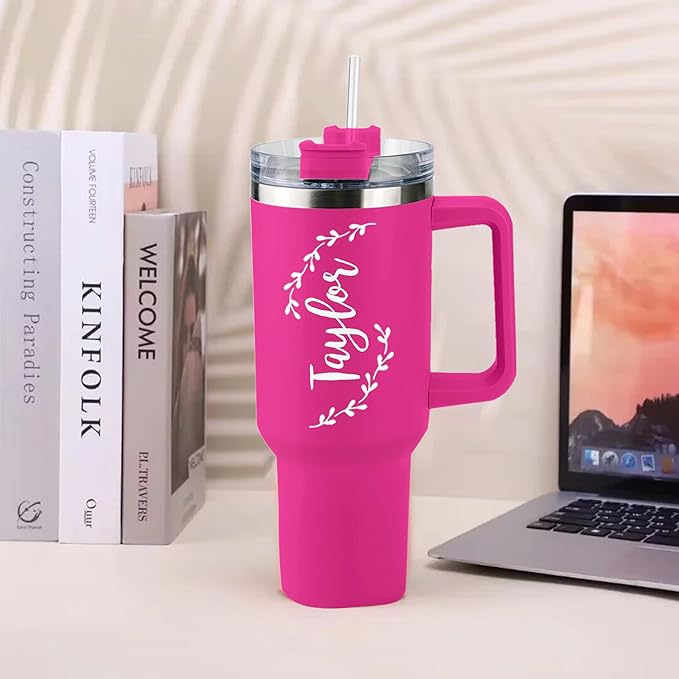 ThermoThrill Ships Next Day, Personalized 40 Oz Tumbler with Handle and Straw Custom Tumbler with Text Stainless Steel Mug Birthday Gifts for Women - Bloomnest