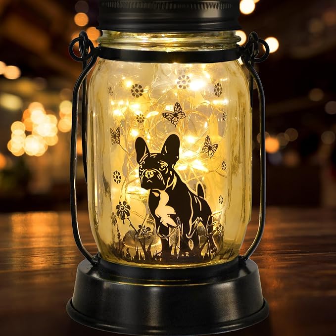 French Bulldog Frenchie Gifts for Women/Men French Bulldog Solar Lanterns Dog Mom Birthday Dog Lovers Lantern Pet Loss Pet Memorial Lights Solar Garden Decoration Yard, Patio,Backyard,Porch Torches - Bloomnest
