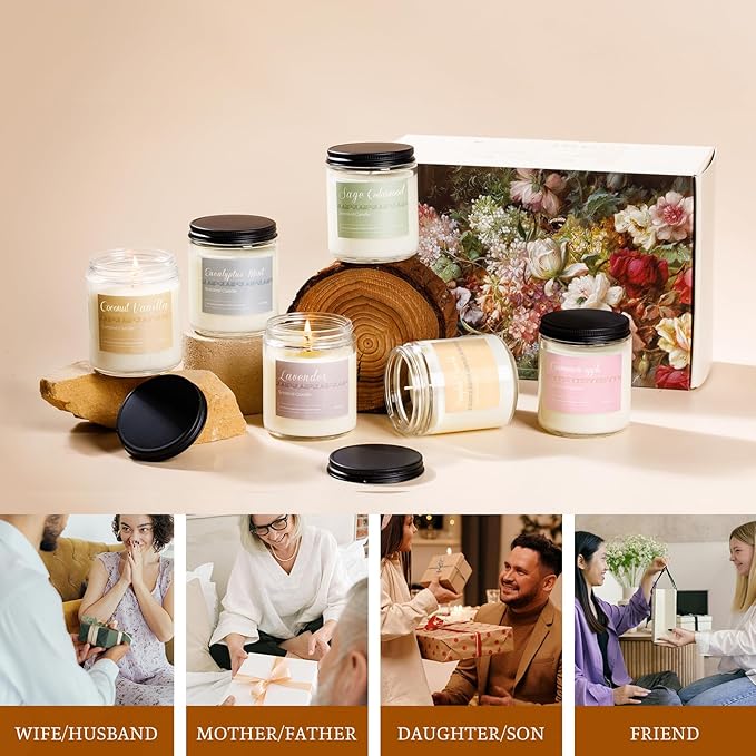 6 Pack Fall Candles for Home Scented, Fall Scented Candles for Women Gifts Autumn Home Decor, Natural Non Toxic Soy Candle Set Pumpkin/Cinnamon Apple/Vanilla/Lavender/Sage/Eucalyptus - Bloomnest