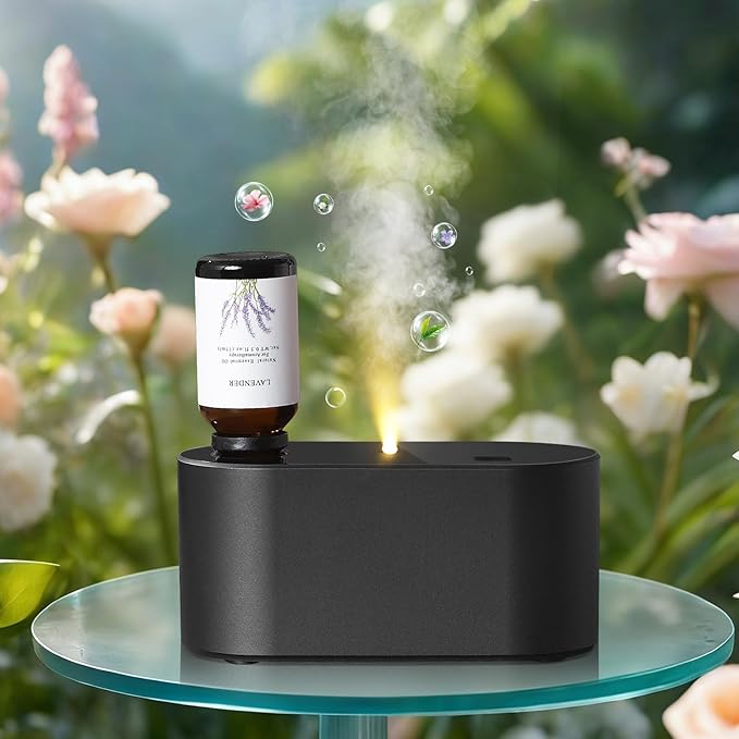 Waterless Essential Oil Diffuser, Mini Scent Air Machine, Aromatherapy Atomizing Diffuser, 3 Mist Modes, Cycle Start for Bedroom, Home, Office 160-700 sq. ft Scent Black - Bloomnest