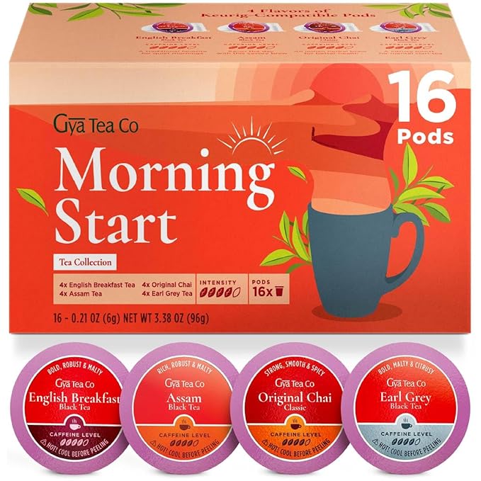 Gya Tea Co Morning Start Tea Pod Collection Gift Set (16 Count) - Different Flavors Assorted Variety Pack - Bloomnest