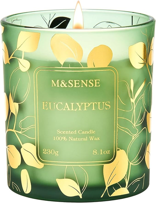 M&SENSE Eucalyptus Candles,Vegan Soy,8.1oz 42-Hour Slow Burning Time, Scented Candles for Relaxing Calming, Fall Winter Thanksgiving Christmas Housewarming Gifts for Women & Men - Bloomnest