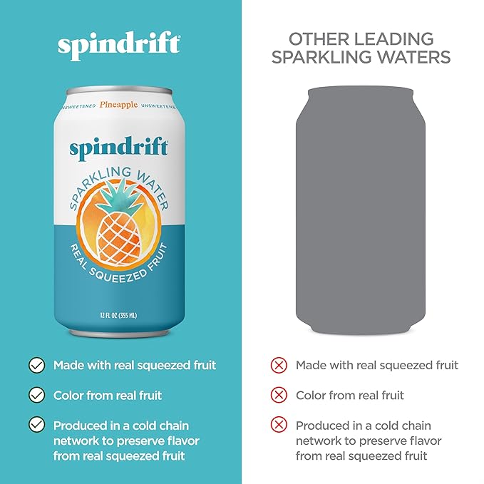 Spindrift Pineapple Sparkling Water Can 12 Ounce (Pack of 24) - Bloomnest