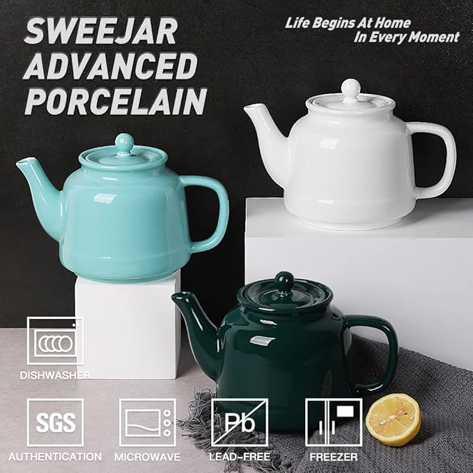 Sweejar 35 oz Porcelain Tea Pot, Teapot with Removable 18/8 Stainless Steel Infuser, Microwave & Dishwasher Safe Tea Maker, Tea Infuser Pots for Blooming loose Leaf Tea,Chrismas Women Gift(White) - Bloomnest
