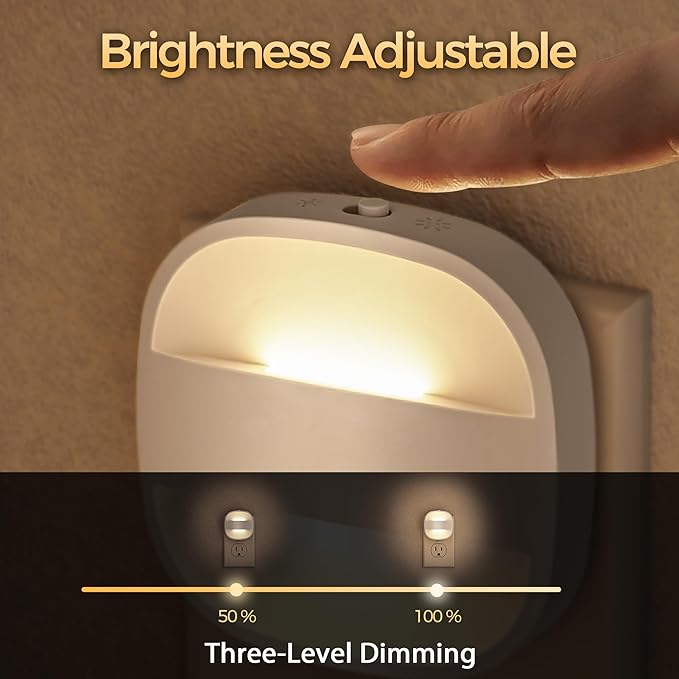 DORESshop Led Night Lights Plug Into Wall, 4 Packs Plug in Night Light Dimmable Mini with Auto Dusk to Dawn Sensor, 3000K Foldable Plug Nightlight Adjustable Brightness for Bedroom, Stairs, Hallway - Bloomnest