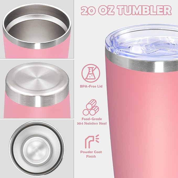 20oz Tumbler Bulk Stainless Steel Tumbler Cup with Lid Vacuum Insulated Double Wall Travel Mug, Durable Powder Coated Travel Coffee Tumbler Mug for Hot & Cold Drinks, Pink,12 Pack - Bloomnest