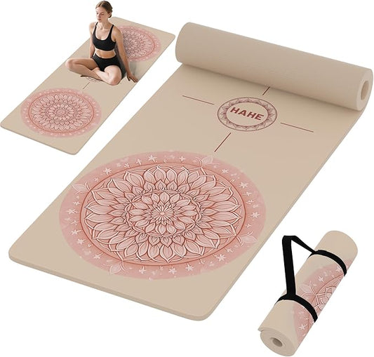 HAHE Yoga Mat Thick (8MM,1/3"), Eco-Friendly POE Non Slip Yoga Mat, High Rebound & Shock Absorption, Anti-Tear & Sweat-Resistant for Yoga, Fitness, Home, Workouts, Large Pilates Mats 72"x24" with Carrying Strap - Bloomnest