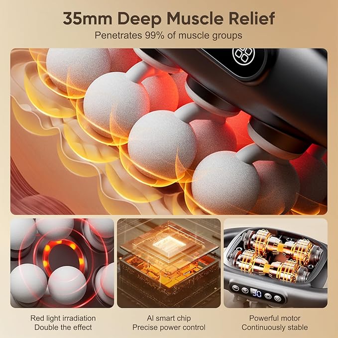 16-Drive Massage Gun Deep Tissue - 2025 Upgrade 8-Head Back Muscle Massager with 3 Modes & 30 Intensities, Portable Quiet Percussion Massager for Legs, Waist, Back, Neck, Buttocks Muscles Pain Relief - Bloomnest