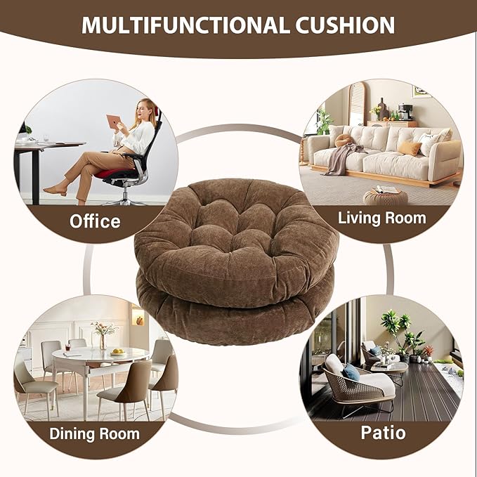 Tiita Round Floor Pillow Cushions 22"x22" Patio Chair Cushion for Outdoor Furniture Seat Pads Set of 2 Meditation Cushion for Yoga Living Room Sofa Balcony, Coffee
