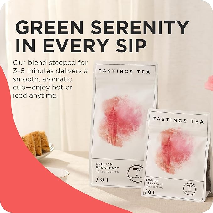Tastings Tea English Breakfast Tea, 3.5 oz. | Natural Loose-Leaf Black Tea Blend with Assam & Nilgiri Flavor | Caffeinated - Bloomnest