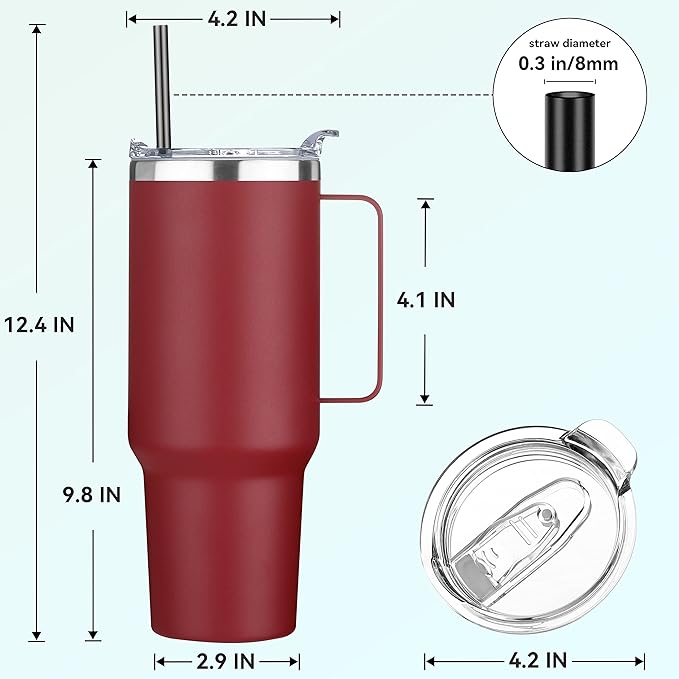 HASLE OUTFITTERS 40 oz Stainless Steel Tumbler with Handle, Vacuum Insulated Tumblers Bulk, Reusable Double Wall Travel Coffee Mug, Durable Powder Coated Water Bottles(Wine Red, 1) - Bloomnest