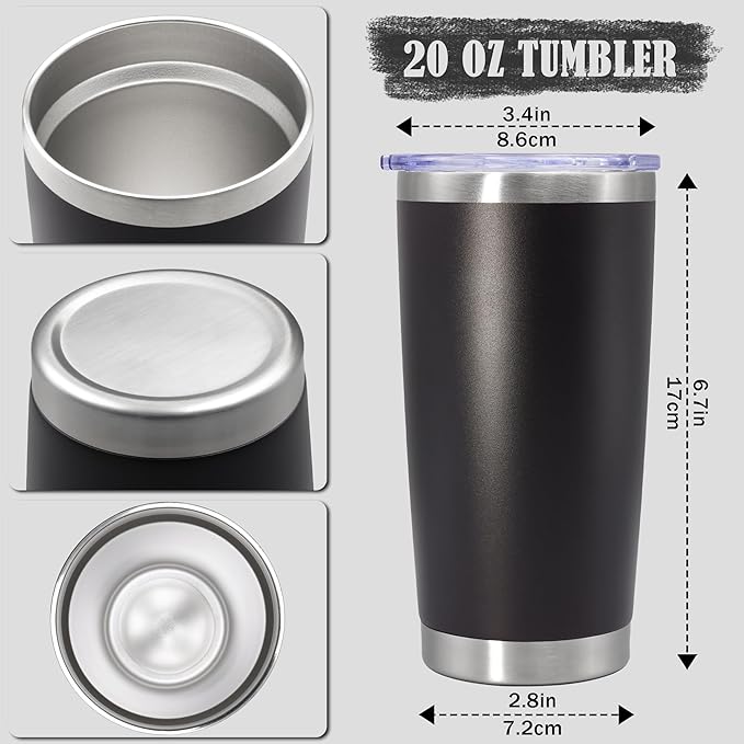 20 oz Tumbler Coffee Travel Tumblers Bulk with Lid Stainless Steel Double Wall Vacuum Insulated Mug Powder Coated Cups fit Car Cupholder for Hot and Cold - Black, 1Pack
