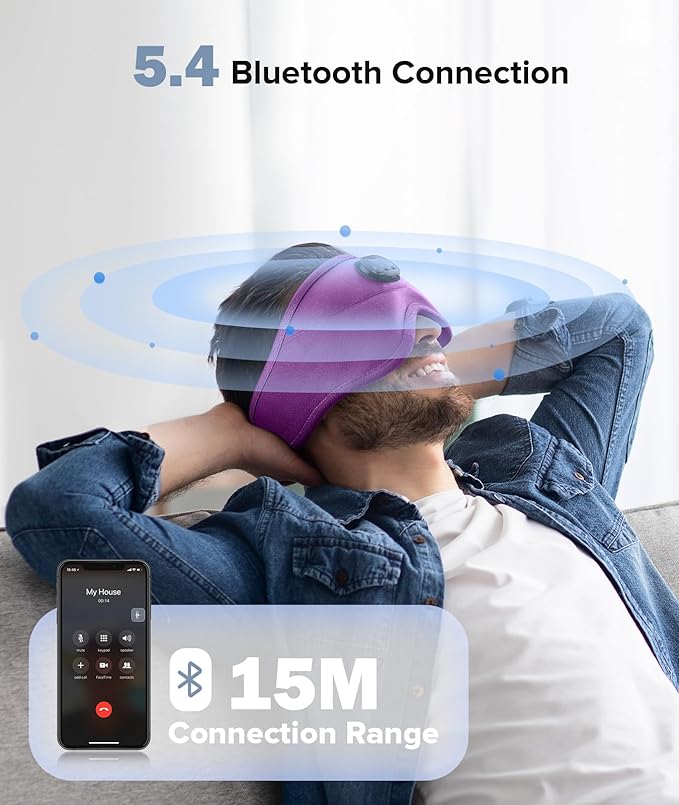 TOPOINT Sleep Mask with Bluetooth Headphones, 3D Eye Mask for Sleep Headphones with White Noise, Total Blackout, 5.4 Bluetooth, Timer, 15 Hours for Women Men, Travel, Meditation, Nap, CPAP Users - Bloomnest