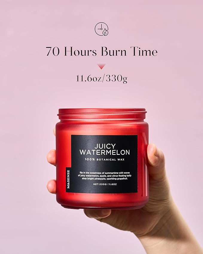 M&SENSE Juicy Watermelon Scented Candle - 11.6oz Clean Non Toxic Natural Soy Wax 70-Hour Burn Long Lasting Candle, 2-Wick Fruit Scent for Home Decor & Housewarming Gifts - Fragrance for Women & Men - Bloomnest