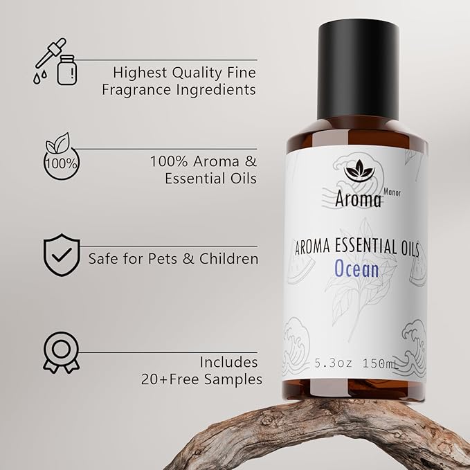Aroma Diffuser Oil - Ocean - Aroma Fragrance Diffuser Oils, Aromatherapy Scents Neroli, Watermelon & Amber, Long-Lasting Air Fresheners, Enjoy Essential Oil Infused Atmosphere - 5.3 fl oz (150mL) - Bloomnest