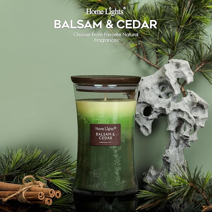HomeLights 3-Layer Candles for Home Scented, 21.52 OZ Natural Soy Wax Scented Candles Burns Up to 100 Hours, Large Jar,Balsam & Cedar - Bloomnest