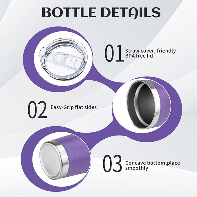 20oz Tumbler Bulk with Lid and Straw, Stainless Steel Double Wall Vacuum Insulated Travel Mug, Powder Coated Coffee Cups for Hot and Cold Drinks,Funny Gifts for Women Men(Purple,1) - Bloomnest
