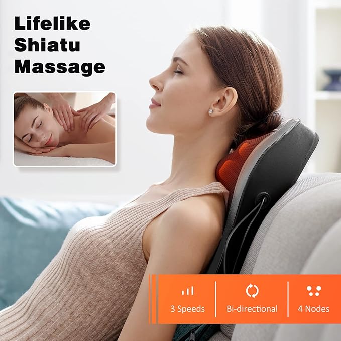 Boriwat Back and Neck Massager with Heat - 3D Kneading Massage Pillow for Neck, Shoulder, Leg Pain Relief - Gifts for Men, Women, Mom, Dad - Relax at Home, Office, Car - Dark Gray - Bloomnest
