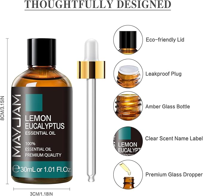 MAYJAM Lemon Eucalyptus Essential Oil 30ML - 1.01FL.OZ Pure Lemon Eucalyptus Oil for Soap Candle Making - Essential Oils for Diffusers for Home - Bloomnest