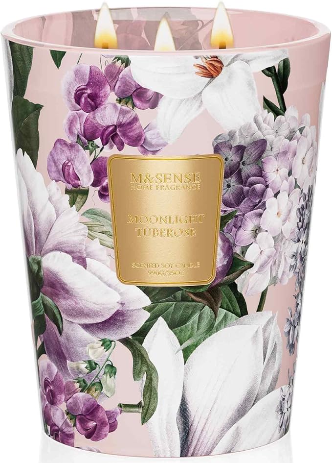 M&SENSE Moonlight Tuberose Large Candles for Home Scented, Natural Soy Long Lasting Slow Burning Candle 35oz 150 Hours Burn, Organic Relaxing Aromatherapy Candle Appreciation Gift for Women - Bloomnest