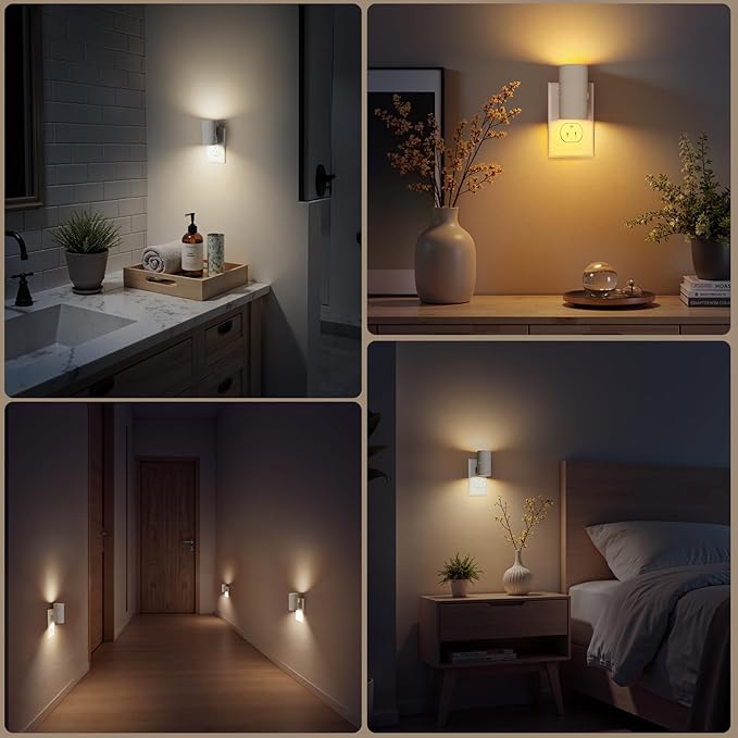 VOLISUN Night Light, Dimmable Led Night Lights Plug into Wall, Amber/3000K/4500K, 0-100LM Adjustable Brightness, Dusk to Dawn Nightlight for Hallway, Bathroom, Bedroom White 2 Pack - Bloomnest