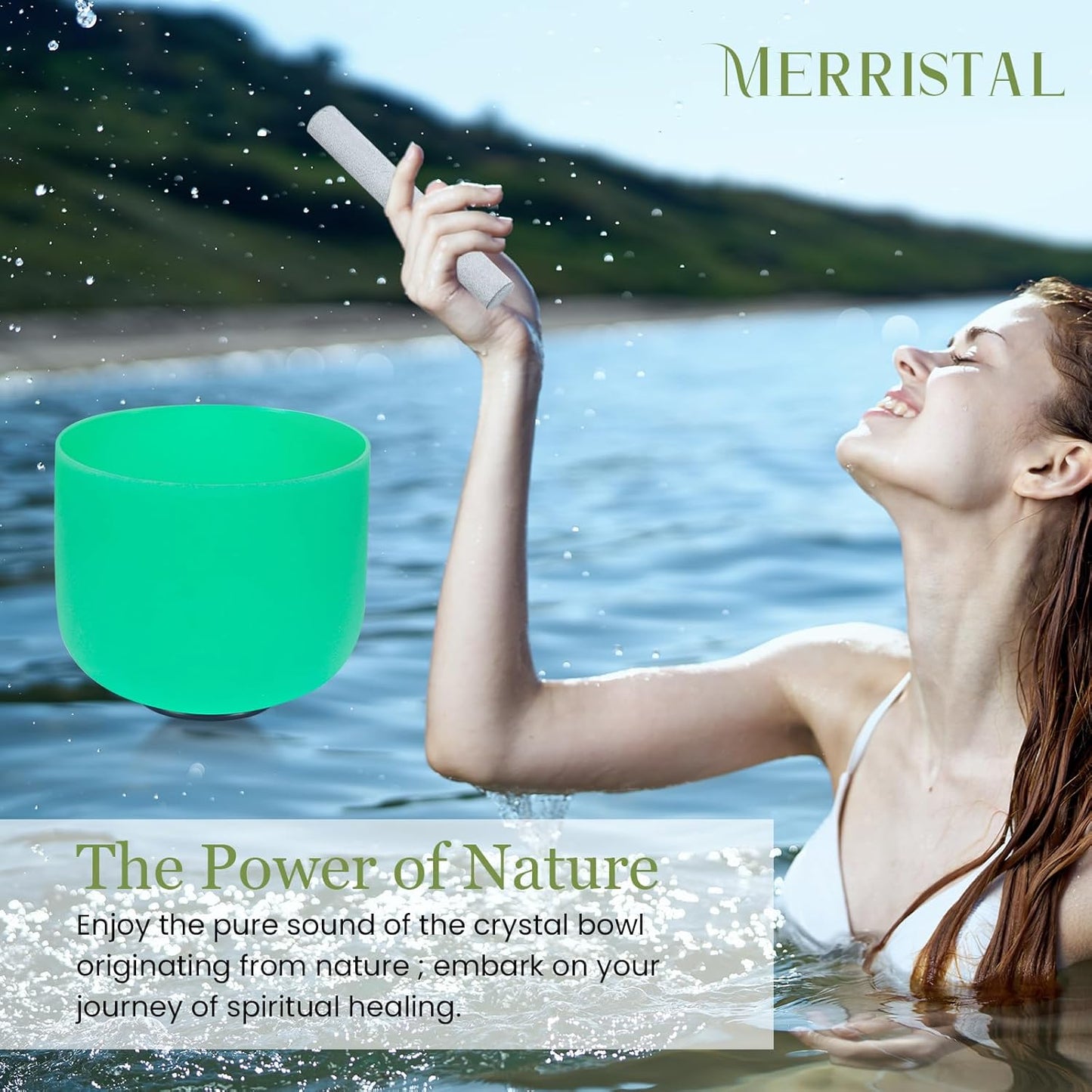 432HZ 8 Inchs F Note Green Frosted Crystal Singing Bowl for Meditation Healing Yoga Chakra Quartz Crystal Sound Bowls with Heavy Duty Carry Case and Rubber Mallet,Suede Striker,O-rings