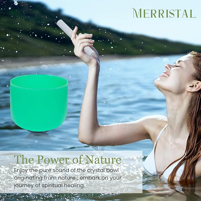 432HZ 8 Inchs F Note Green Frosted Crystal Singing Bowl for Meditation Healing Yoga Chakra Quartz Crystal Sound Bowls with Heavy Duty Carry Case and Rubber Mallet,Suede Striker,O-rings - Bloomnest