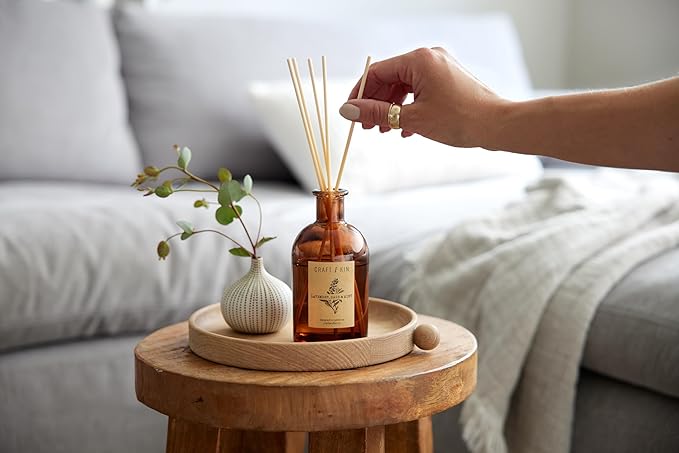 Craft & Kin Sage, Mint & Lavender Reed Diffuser | All Natural Essential Oil & 8 Rattan Scent Sticks | Reed Diffusers for Home, Bathroom | Long Lasting Home Fragrance in Amber Glass, 5.75oz CraftKin