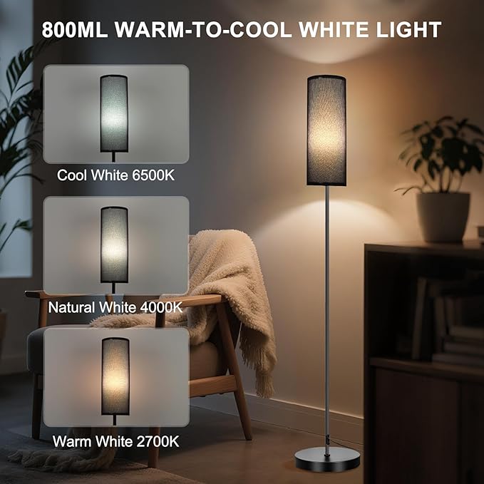 FRIDEKO HOME Floor Lamp, Color Changing Ambient Lighting for Living Room Bedroom, Standing Lamp with App & Remote Control, Tall Corner Lamp for Christmas Home Decor, 9W 800LM, Foot Switch, Black Shade - Bloomnest
