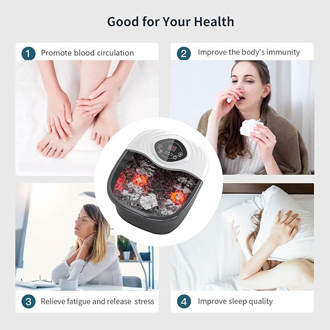 Foot Spa,Foot Bath Massager with Tea Tree Oil Foot Soak with Epsom Salt - with Heat, Bubbles and Vibration,Red Light,Medicine Box Digital Temperature Control 8 Acupressure Massage Points - Bloomnest